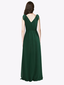 A Line V Neck Long Chiffon Bridesmaid Dress F