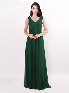 A Line V Neck Long Chiffon Bridesmaid Dress F