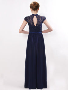 A Line Short Sleeve Lace Evening Dress EZ