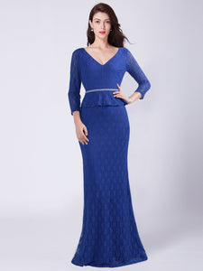 V Neck Long Mermaid Lace Formal Evening Dress EZ