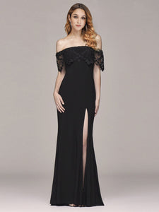 Long Off Shoulder Black Lace Formal Evening Dresses EZ