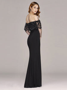 Long Off Shoulder Black Lace Formal Evening Dresses EZ