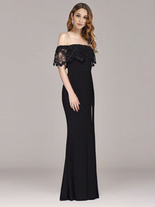 Long Off Shoulder Black Lace Formal Evening Dresses EZ