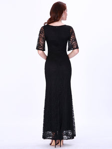 A Line V Neck Flare Sleeve Lace Evening Dress With Split EZ