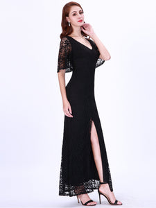 A Line V Neck Flare Sleeve Lace Evening Dress With Split EZ