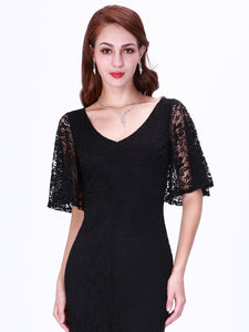 A Line V Neck Flare Sleeve Lace Evening Dress With Split EZ