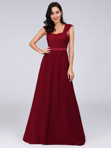 A Line Long Chiffon Bridesmaid Dress With Lace Bodice F