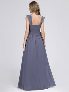 A Line Long Chiffon Bridesmaid Dress With Lace Bodice F