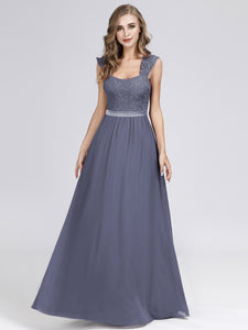 A Line Long Chiffon Bridesmaid Dress With Lace Bodice F