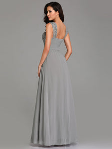 A Line Long Chiffon Bridesmaid Dress With Lace Bodice F