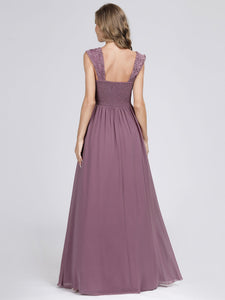 A Line Long Chiffon Bridesmaid Dress With Lace Bodice F