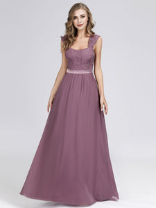 A Line Long Chiffon Bridesmaid Dress With Lace Bodice F