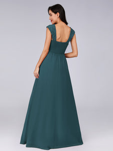 A Line Long Chiffon Bridesmaid Dress With Lace Bodice F