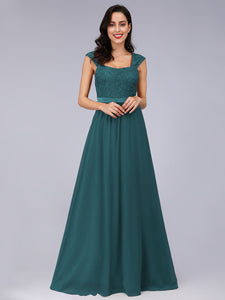 A Line Long Chiffon Bridesmaid Dress With Lace Bodice F