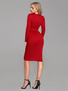 Sexy Deep V Neck Long Sleeve Bodycon Cocktail Party Dress EZ