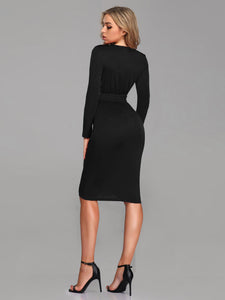 Sexy Deep V Neck Long Sleeve Bodycon Cocktail Party Dress EZ