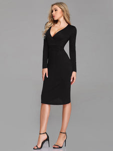 Sexy Deep V Neck Long Sleeve Bodycon Cocktail Party Dress EZ