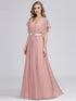 A Line Short Sleeve Long Chiffon Bridesmaid Dresses F