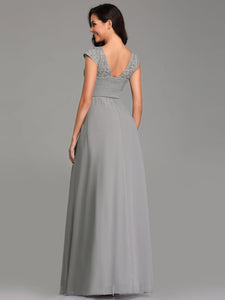 Double V Neck Maxi Long Evening Dresses with C Sleeve EZ