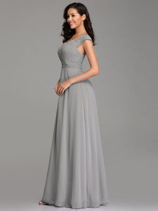 Double V Neck Maxi Long Evening Dresses with C Sleeve EZ