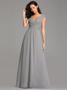 Double V Neck Maxi Long Evening Dresses with C Sleeve EZ