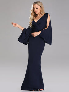 Lace V-Necklinen Long Sleeve Ruffles Evening Dress EZ