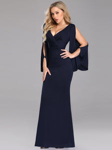 Lace V-Necklinen Long Sleeve Ruffles Evening Dress EZ