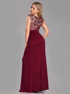 Floral Sequin Print Burgundy Prom Dresses EZ