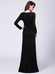 V Neck Black Dress With Long Sleeve EZ