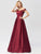 Long Burgundy Satin Off Shoulder  Prom Gown Dresses EZ