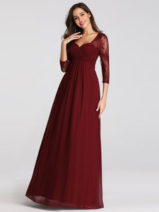 Maxi Long Burgundy Dresses with Lace Sleeve EZ