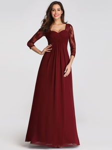 Maxi Long Burgundy Dresses with Lace Sleeve EZ