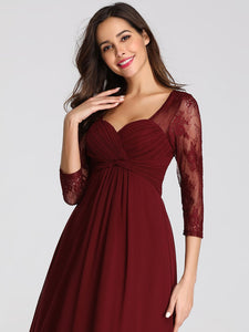 Maxi Long Burgundy Dresses with Lace Sleeve EZ