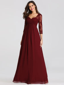 Maxi Long Burgundy Dresses with Lace Sleeve EZ