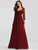 Maxi Long Burgundy Dresses with Lace Sleeve EZ