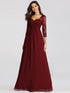 Maxi Long Burgundy Dresses with Lace Sleeve EZ