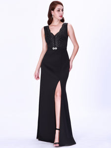 V Neck Evening Dresses with Side Split EZ