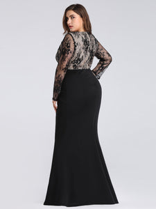 Pl Size Fishtail Dresses with Long Lace Sleeve EZ