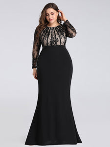 Pl Size Fishtail Dresses with Long Lace Sleeve EZ