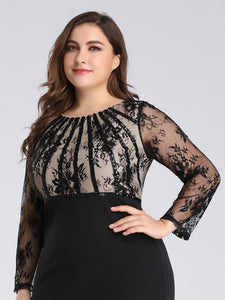 Pl Size Fishtail Dresses with Long Lace Sleeve EZ