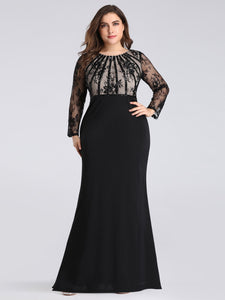 Pl Size Fishtail Dresses with Long Lace Sleeve EZ