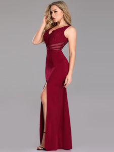 Sexy V Link Burgundy Evening Dresses with Side Split EZ