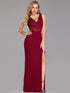 Sexy V Link Burgundy Evening Dresses with Side Split EZ