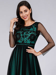 Floral Lace Print Evening Dresses with Lace Sleeve EZ