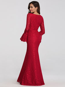 Long Flare Sleeve Lace Mermaid Evening Party Dresses EZ