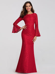 Long Flare Sleeve Lace Mermaid Evening Party Dresses EZ