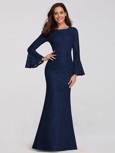 Long Flare Sleeve Lace Mermaid Evening Party Dresses EZ