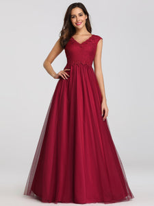 Burgundy Maxi Long Lace Dresses EZ