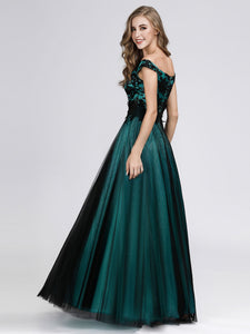 Open V Neck Floor Length Mesh Prom Dresses for  EZ