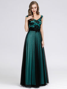 Open V Neck Floor Length Mesh Prom Dresses for  EZ